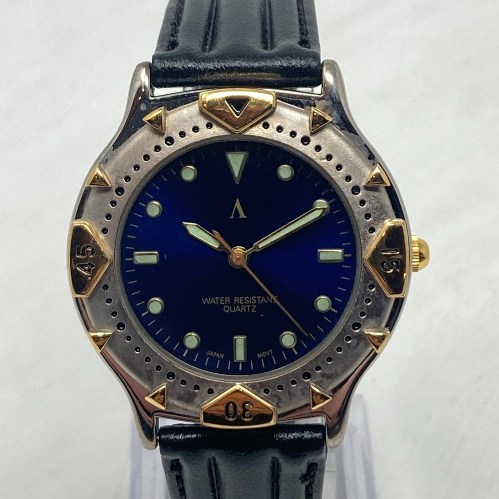 Avon Watch Men 37mm Silver Gold Two Tone Blue Dial Diver Style New Battery 8.75"